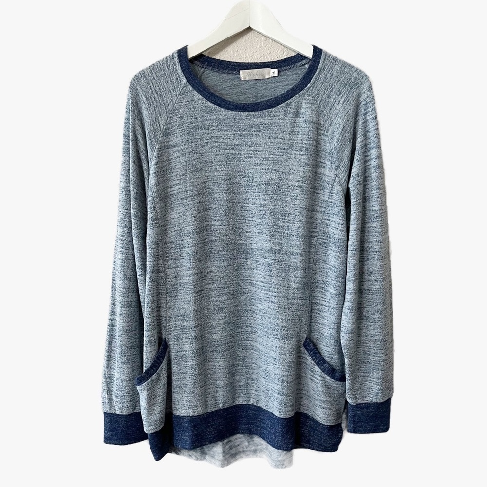 Wekili Blue Colorblock Brushed Soft Knit‎ Crewneck Tunic Sweater Top Size M